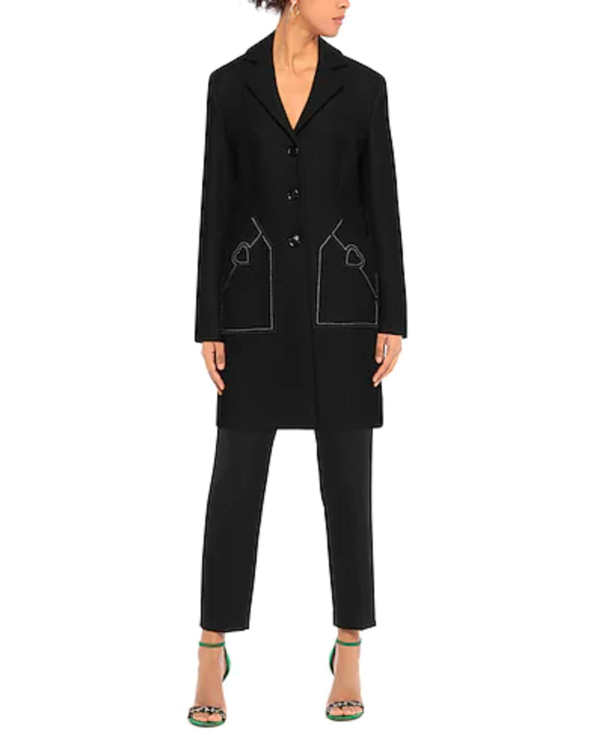 Wool Coat with Heart Embroidery 46 IT Women