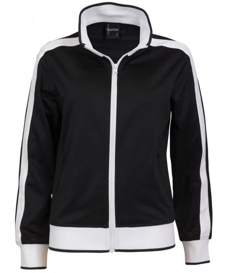 Ladies Track Top Jacket Tracksuit Warm Winter Full Zip Varsity Jumper - Black/White - M (10-12)