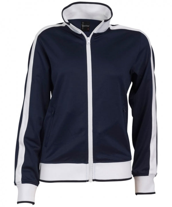Ladies Track Top Jacket Tracksuit Warm Winter Full Zip Varsity Jumper - Navy/White - XL (18-20)