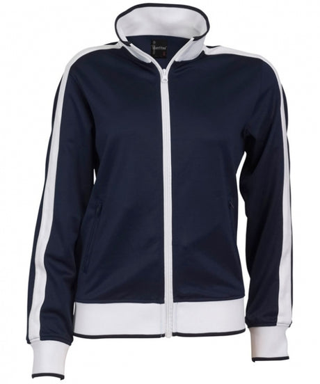 Ladies Track Top Jacket Tracksuit Warm Winter Full Zip Varsity Jumper - Navy/White - XL (18-20)