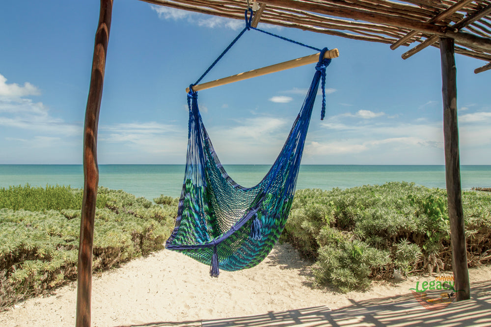Extra Large Outdoor Cotton Mexican Hammock Chair in Caribe Colour
