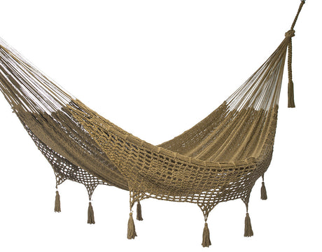 Outdoor undercover cotton  hammock with hand crocheted tassels Queen Size Cedar