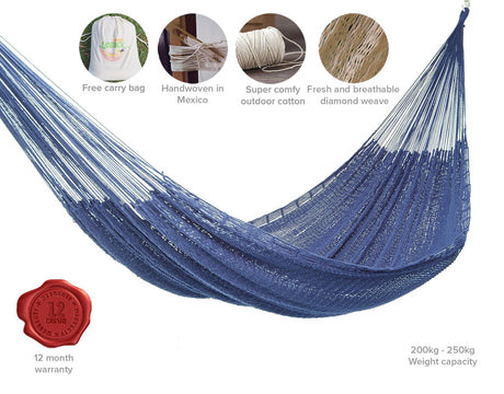 Outdoor undercover cotton  hammock King size Blue
