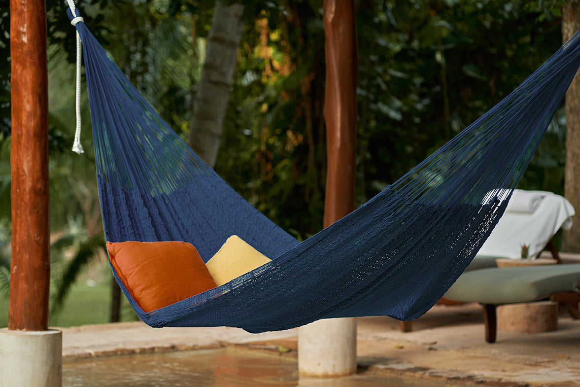 Outdoor undercover cotton  hammock King size Blue