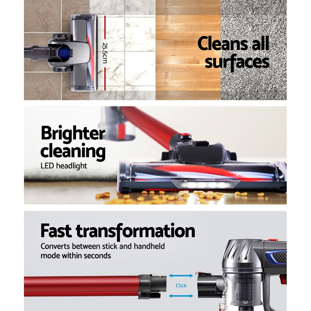 Handheld Vacuum Cleaner Bagless Cordless Red 150W