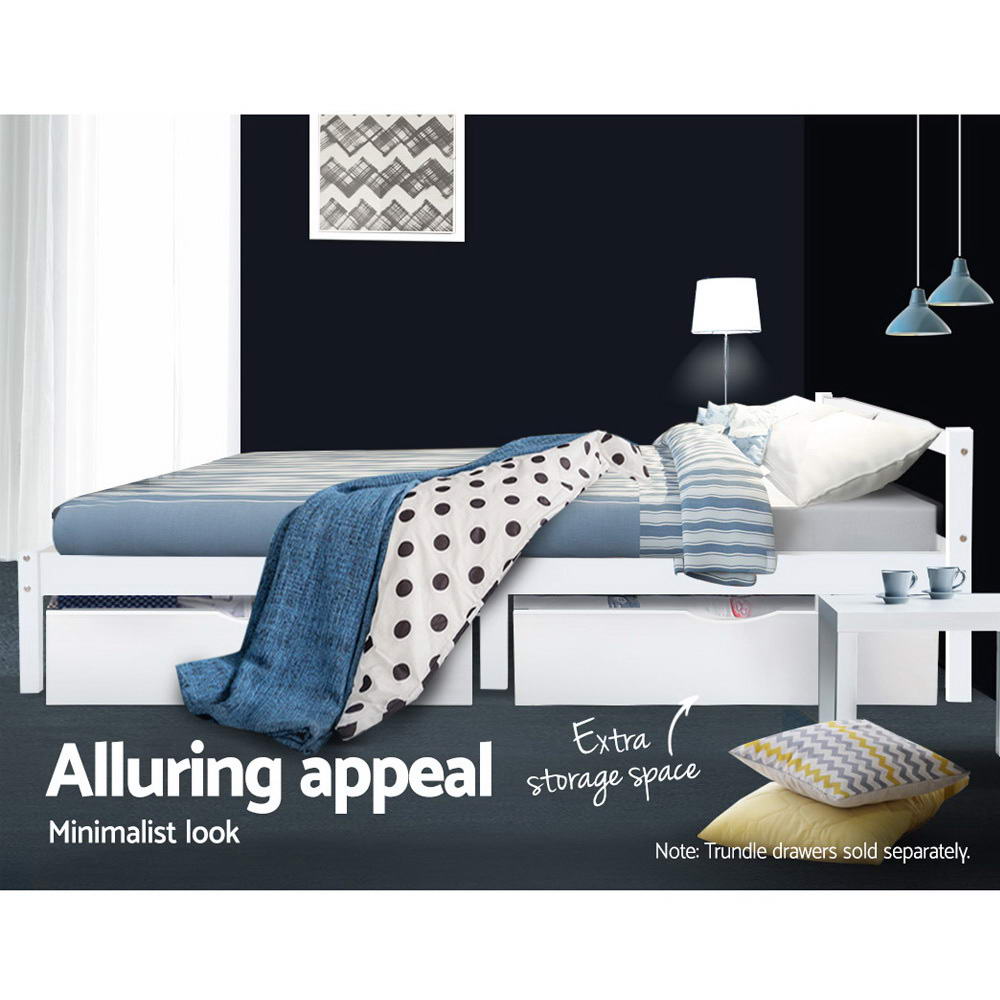 Bed Frame Single Size Wooden White LEXI