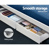 Set of 2 Bed Frame Storage Drawers Timber Trundle for Wooden Bed Frame Base White