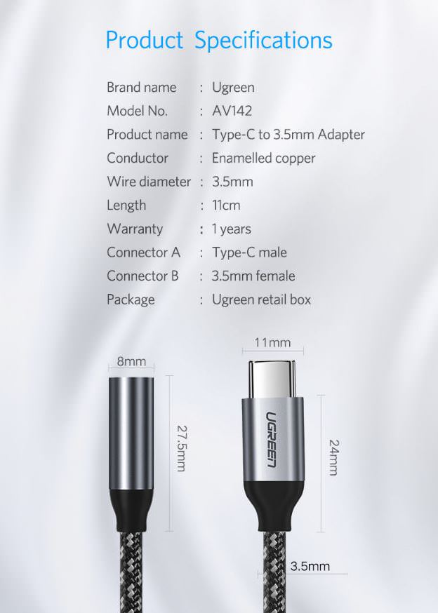 Type C to 3.5mm Female cable 10CM 30632 (not for Samsung Smartphone )